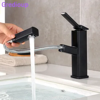 

Basin Faucet Black Deck Mount Bathroom Sink Faucet Brass Pull Out Basin Tap Mixer Water Taps For Bathroom Single Handle Torneira