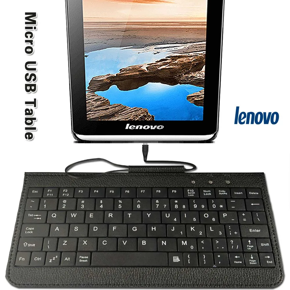 

Micro USB Keyboard Leather Stand Case for Lenovo Miix 2/Phab/Tab 8/Tab E7/Tab E8/Tab A8-30 Black Tablet Keyboard Case