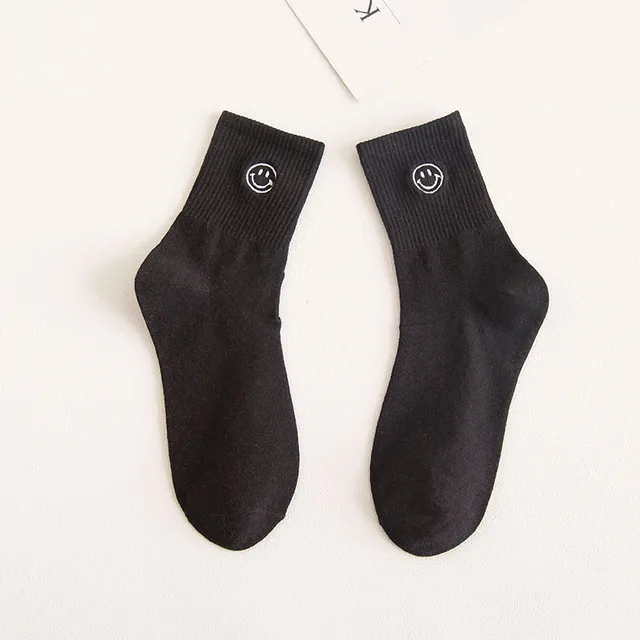 cartoon socks smiley face funny harajuku women kawaii cute happy streetwear cotton woman sock kobieta skarpety femme chaussettes black