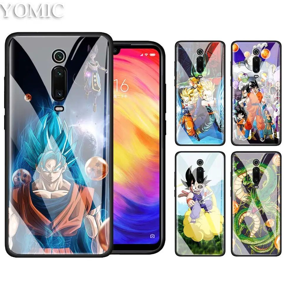 

Tempered Glass Case for Xiaomi Redmi 7 Note 7Pro 6 K20 Pro Mi CC9 CC9E A3 Lite Bolsa Phone Cover Coque Dragon Ball z goku Casos