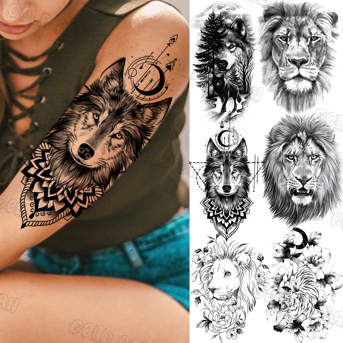 Tatouage Femme Tigre Tribal Tatouage Temporaire Mandala Tribal Loup Lune Pour Femmes Et Hommes,  Autocollant Réaliste Lion Tigre Fleur Faux Tatouage Sexy Bras Dos Tatouages  3d - Temporaire Tatouages - AliExpress