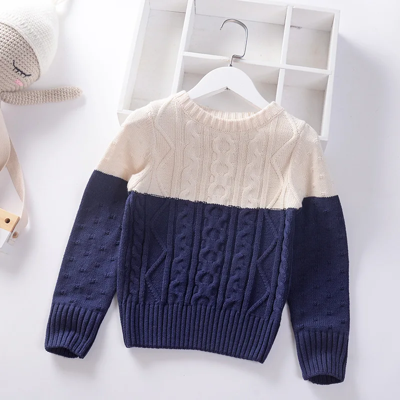 

2019 Autumn Knit Sweater for Boys 4-8Y Big Kids Pullover Contrast Color Round Neck Sweater Children Clothes