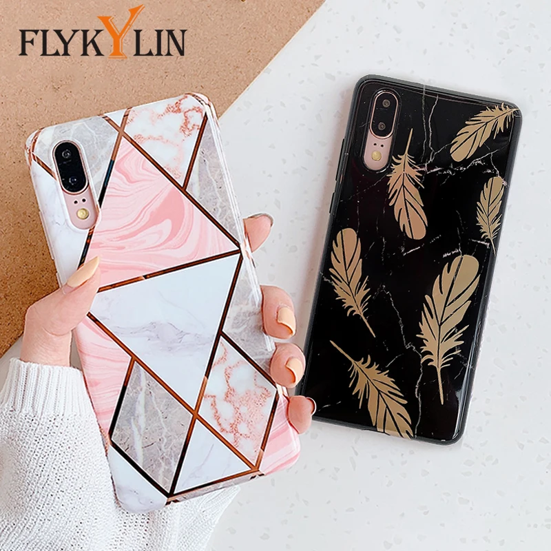 

FLYKYLIN Case For Huawei P20 Lite P30 Pro Mate 20 Nova 3e 4e Back Cover on IMD Silicone Plating Marble Art Splice Phone Coque