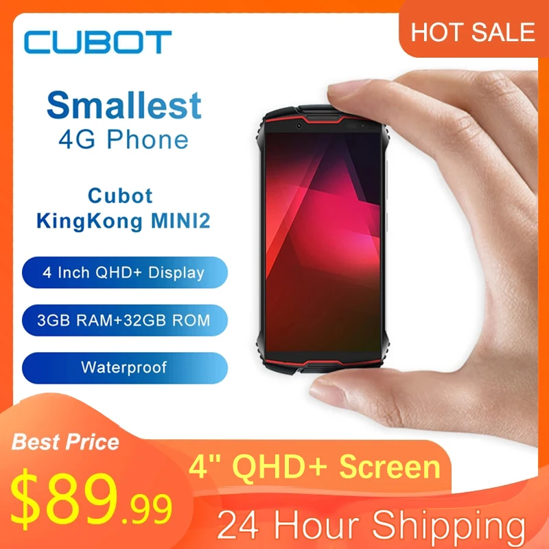 Cubot-teléfono inteligente KingKong MINI 2, teléfono resistente con identificación facial, 3GB RAM, 32GB rom, 4G LTE, pantalla QHD de 4 pulgadas, resistente al agua, Tarjeta SIM Dual, Android 10, cámara de 13.0mp