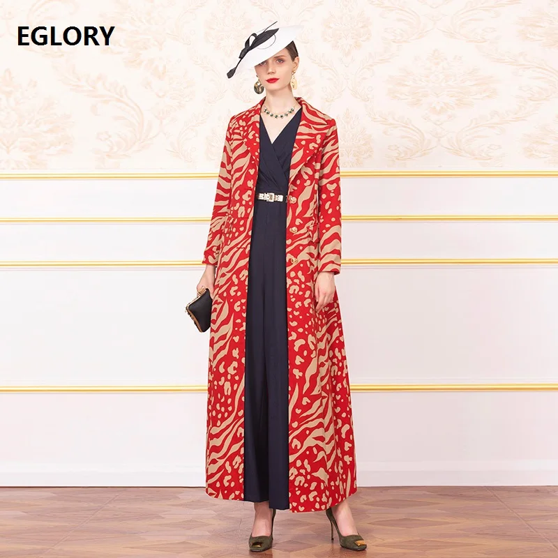 

X-Long Coat Trench 2019 Autumn Winter Casual Overcoats Women Exquisite Prints Long Sleeve Red Coat Windbreaker Plus Size XXXL