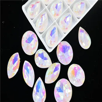 

White Milk ab Rhinestones Navette ROUND TEARDROP Pointback Glass Crystal Stones Jewelry Making