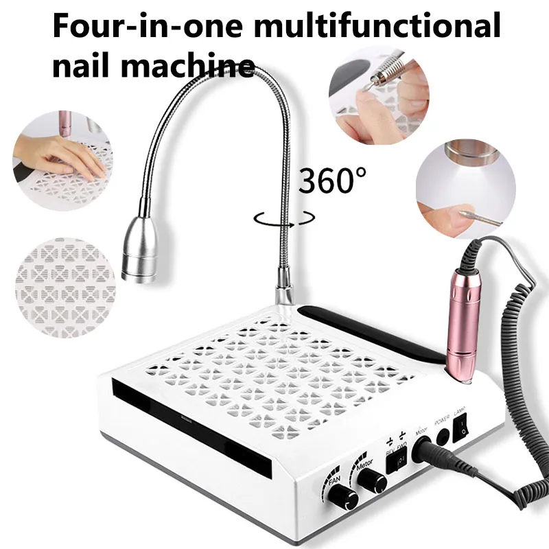

4in1 Multifunctional Nail Vacuum Cleaner 80W Strong Power Nail Drill With Lighting Lamp Hand Pad Nail For Manicure Machine