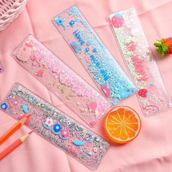 

1 Pcs Quicksand Straight Ruler Kawaii Drawing Template PVC Materials Sewing Rulers Stationery Office School Supply