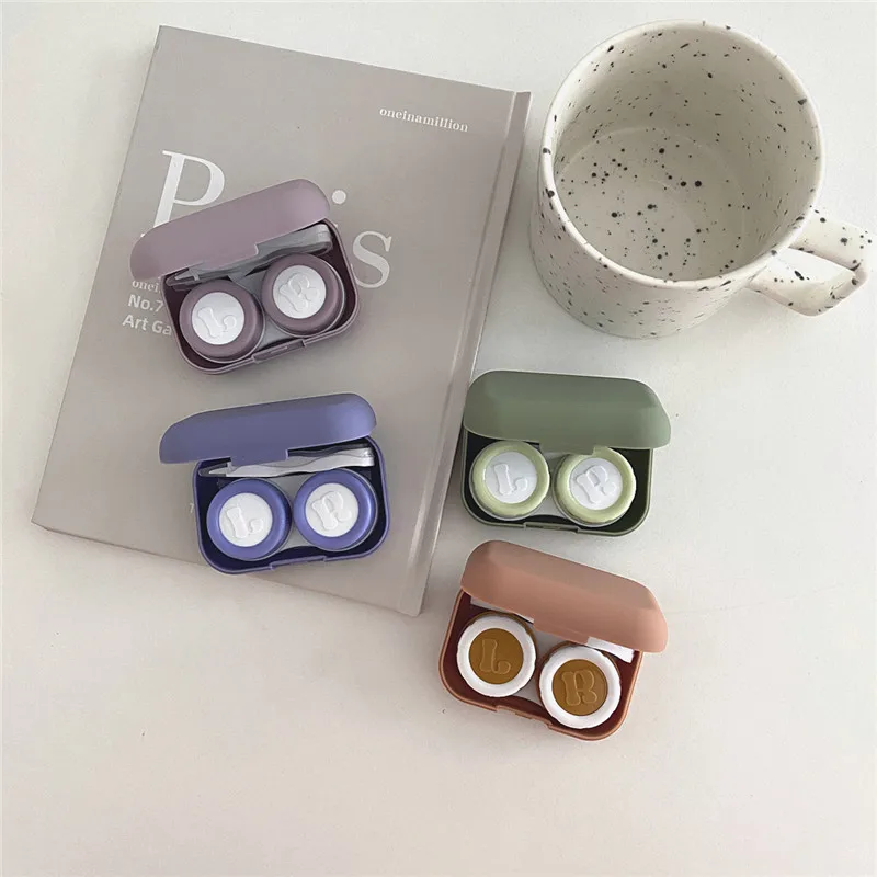 Mini Texture Matte Solid Color Contact Lens Case Women Portable Travel Set Eye Lenses Storage Box