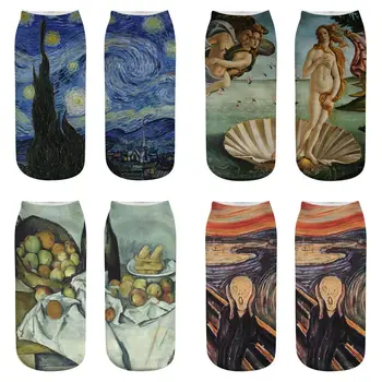 

Fashion Women Unisex New Painting Art Socks Men 3D Oil Scream Harajuku Printed Women Socks Funny Cotton And Ankle Socks
