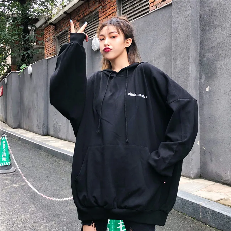 Harajuku женская простая толстовка с капюшоном и длинными рукавами, повседневные пуловеры, пальто, толстовка с капюшоном, пуловер, топы, джемпер для женщин