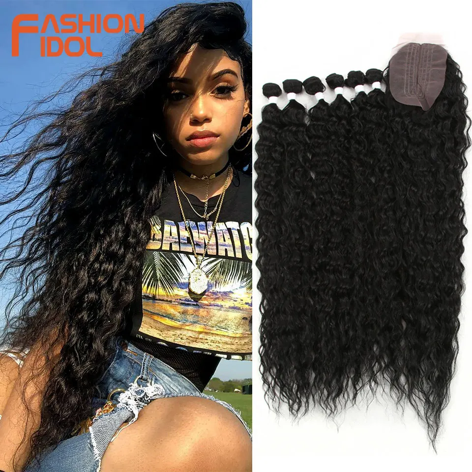Comprar Pelo Rizado Afro ídolo de moda con cierre para mujeres negras suave largo 30 pulgadas Ombre pelo sintético dorado resistente al calor