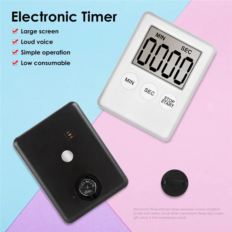 8 Colors Super Thin LCD Digital Screen Kitchen Timer Square Cooking Count Up Countdown Alarm Sleep Stopwatch Clock dropship