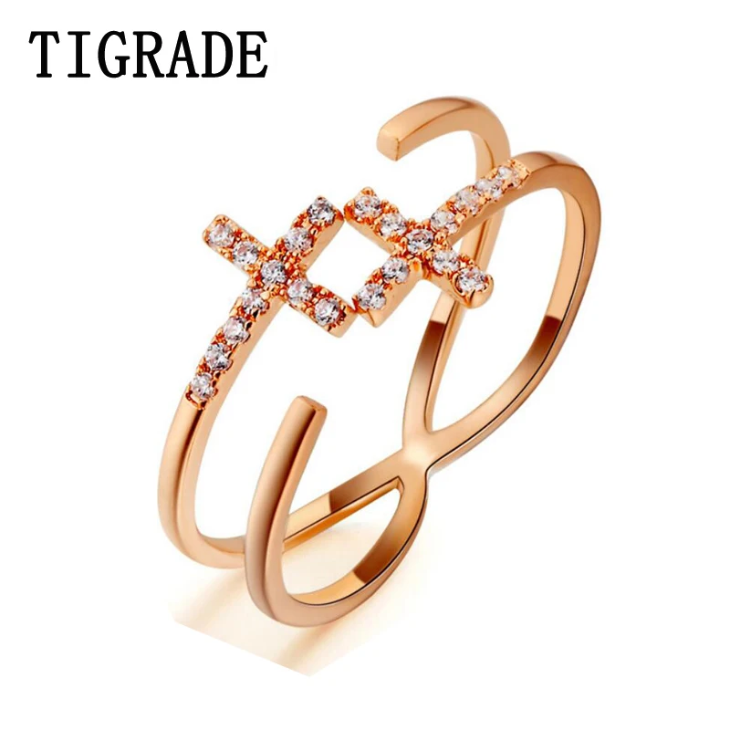 

Tigarde New Party Ring for Women AAA+ Cubic Zirconia Rose Gold Rings Opening Finger Band Resizable bagues pour femme Wedding