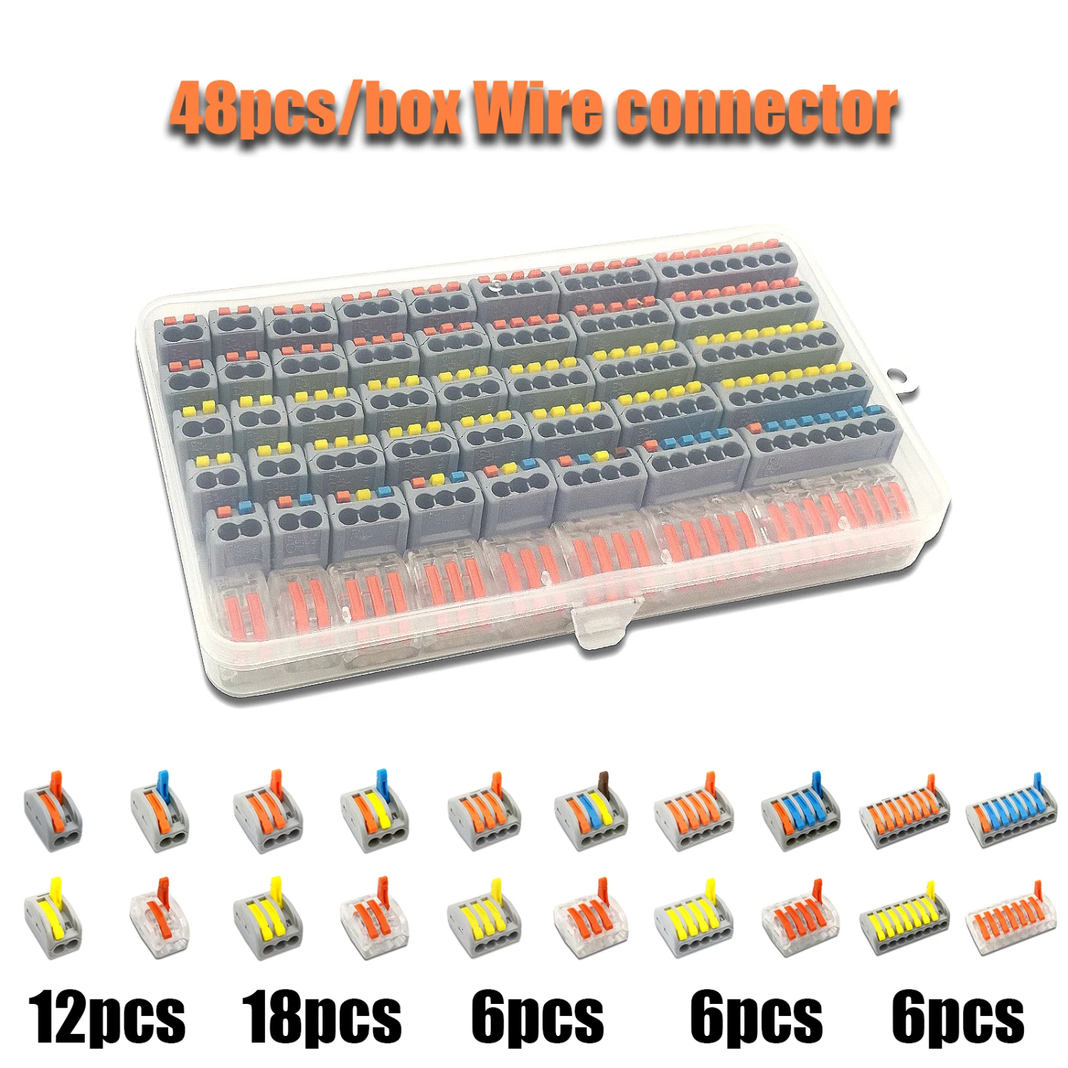 

48pcs/box wire connector set box universal compact terminal block lighting wire connector for 3 room hybrid quick connector