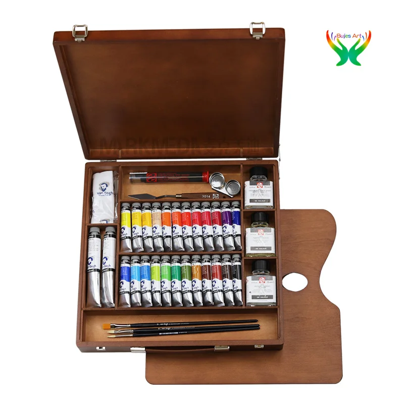 Van Gogh Oil Colour Wooden Box Set Expert 26 Colours + Accessories