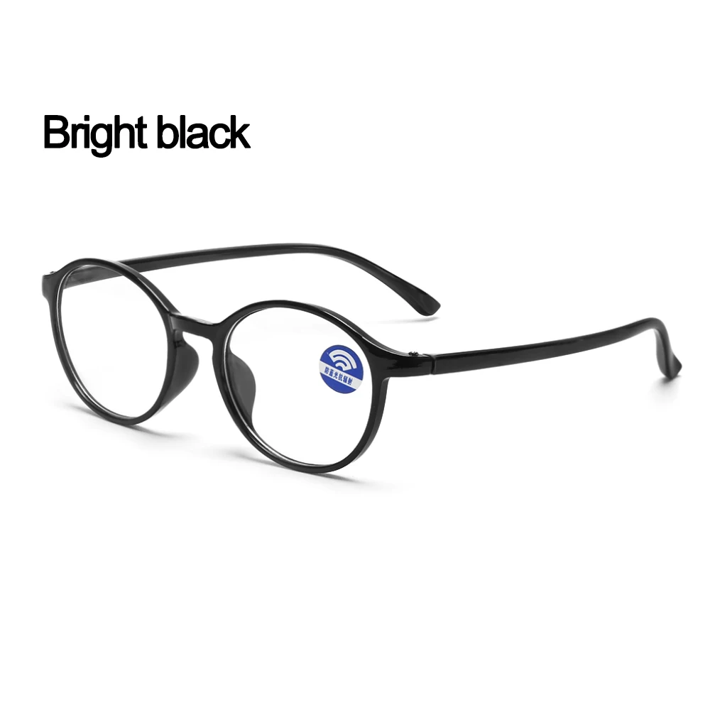 1 шт., модная круглая оправа TR90, очки, анти-синий светильник, защита от излучения, плоское зеркало, ультра-светильник, гибкие очки для ухода - Цвет оправы: Bright Black