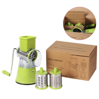 

Rotary Cheese Grater Handheld Vegetable Mandoline Slicer Shredder with 3 Drum Blades Kitchen Tool JS23