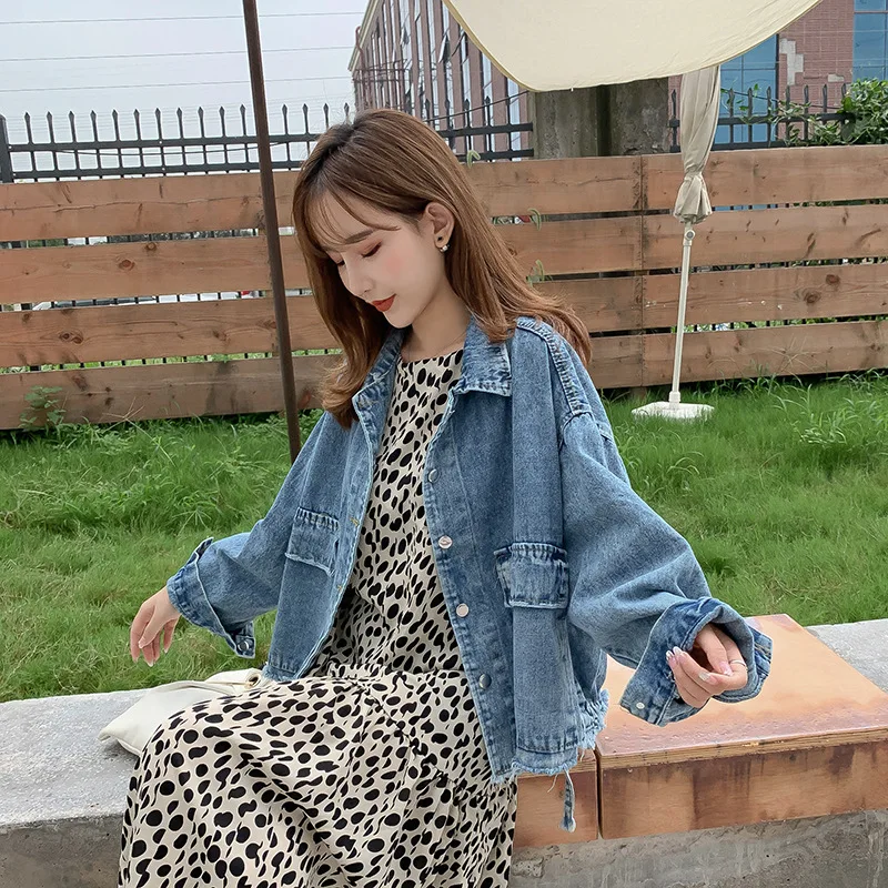 

Jeans Coat WOMEN'S Dress 2019 Autumn New Style Retro BF Style Loose-Fit Students Burrs Tops Sense of Design F7755