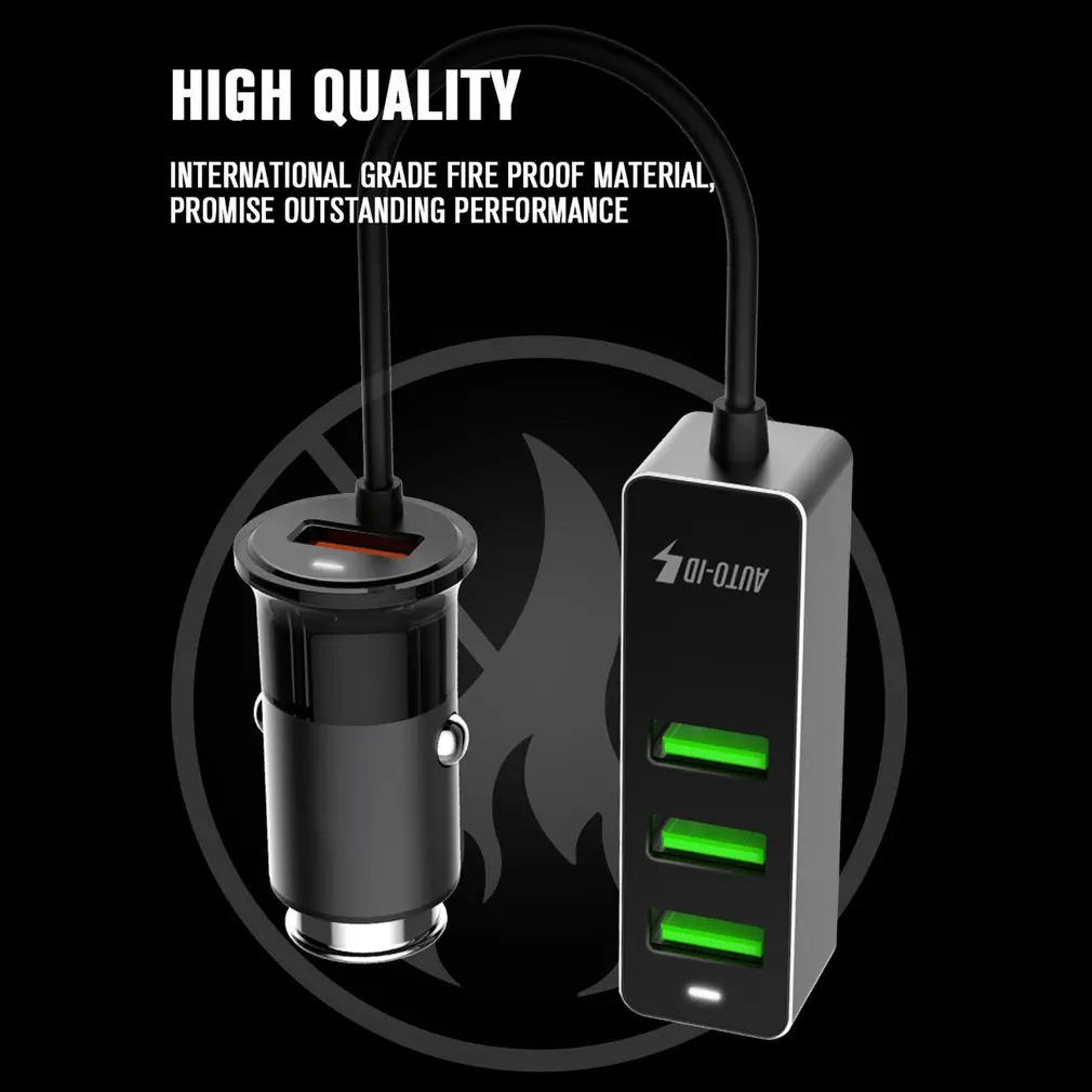 4 порта USB Автомобильное зарядное устройство QC3.0 быстрое зарядное устройство Универсальный USB быстрый адаптер с 120 см удлинитель Кабель для MPV автомобильный телефон C61