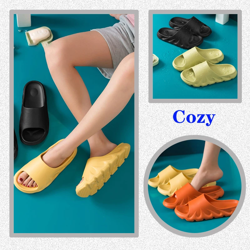 Women's and Men's Eva Thick-Soled Non-Slip Soft Rubber Slippers, Home Shoes Couple Flat Soft Bathroom Outdoor Beach Sandals