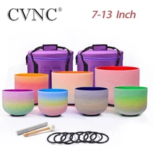 

CVNC 7-13 Inch Chakra Rainbow Frosted Quartz Crystal Singing Bowls CDEFGAB Note 7pcs Include Free Case & Mallets & O-rings