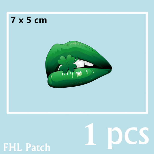 Patches For Women Clothes Bags Iron On Patch DIY Heat Transfer Thermal Stickers Applique Green Lips D171