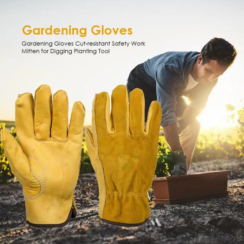 2 Pairs Thorn Proof Leather Work Gloves, EINSKEY Gardening Gloves for Men Women 