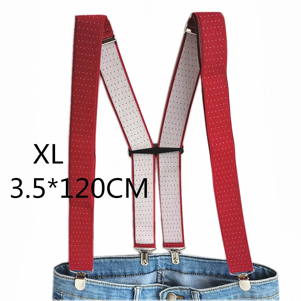 Jujube red-120CM Аксессуары для одежды, подтяжки для взрослых, Ширина 3,5, 4 зажима, регулируемые эластичные подтяжки с принтом в горошек, X Back для мужчин и женщин, брюки BD066 - Цвет: Jujube red-120CM