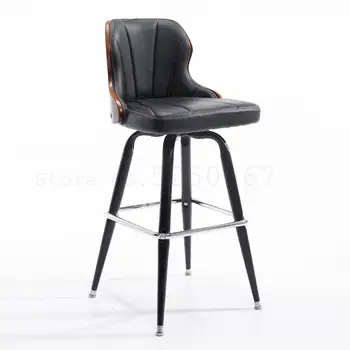 

European Style Retro Bar Chair Retro Solid Wood Bar Chair Back Bar Chair Front Desk Chair Revolving Iron High Stool
