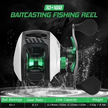 

Lightweight High Speed 9.3:1 Gear Ratio Baitcast Fishing Reel 10+1 Ball Bearings Baitcasting Fishing Reel Baitcaster Tackle