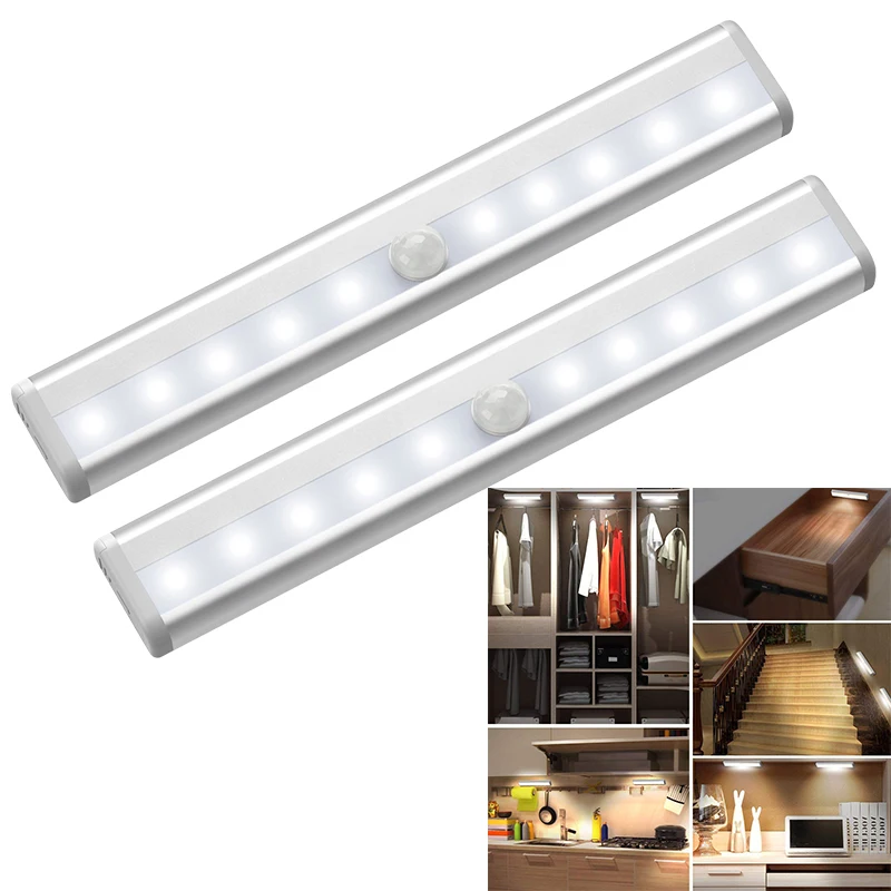 

10 LEDs PIR LED Motion Sensor Light Cupboard Wardrobe Bed Lamp LED Under Cabinet Night Light For Closet Stairs Kitchen