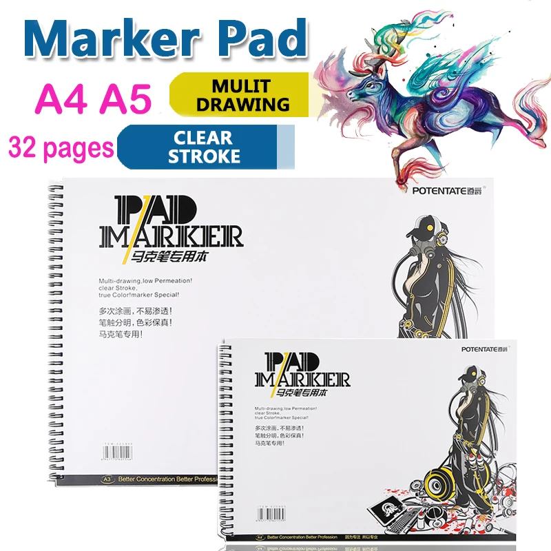 A4A5 sketch book 32 Sheets Marker Book Student Coloring Design Notebook Set for Sketch Cute Draw book School Marker Pad Supplies