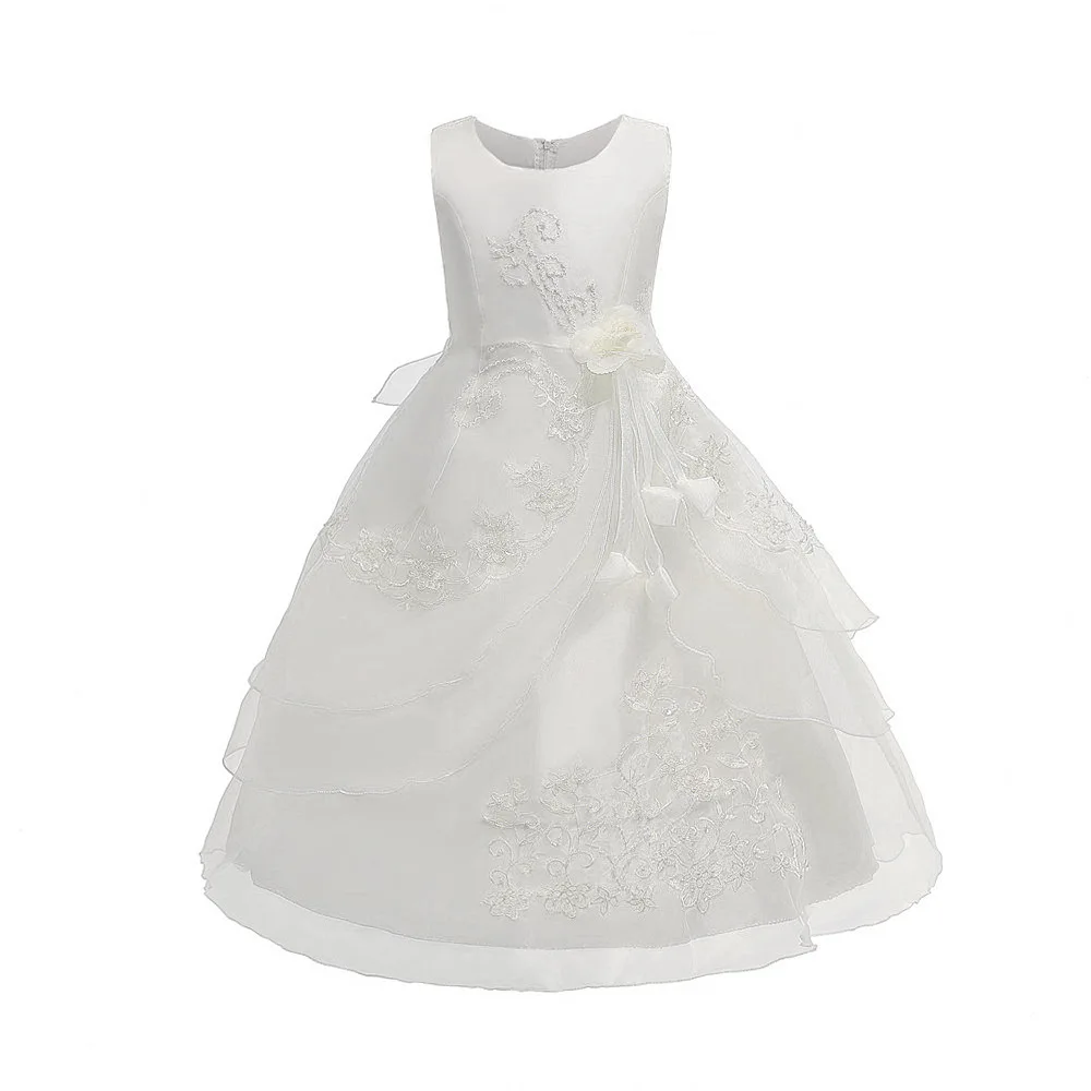 Детское платье с цветочным узором для девочек; длинное торжественное платье; vestido de festa; элегантное праздничное платье с вышивкой на свадьбу; бальное платье; платье принцессы для девочек; DS49 - Цвет: Ivory