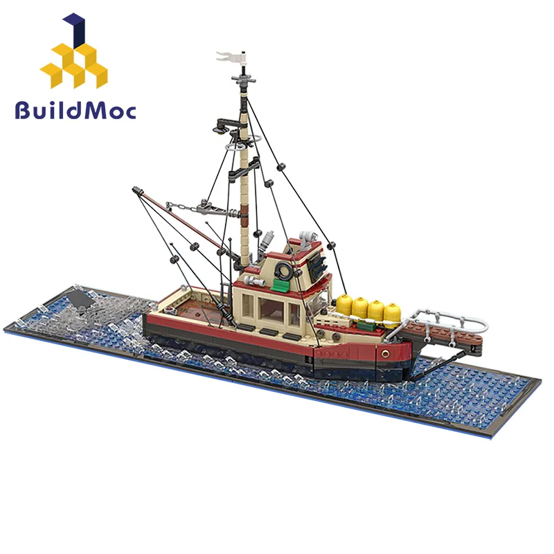 

Buildmoc Fishing Boat City Great Great White Shark Bricks Building Blocks Model toys Movie collection Childrens Kids Gift