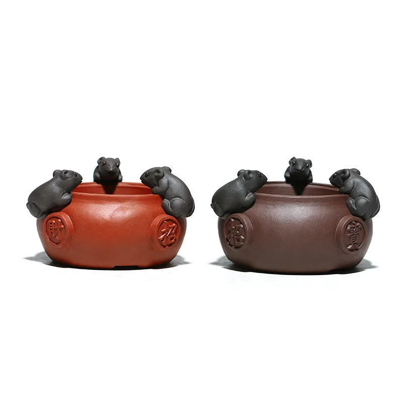 

Yixing Purple Clay Tea Pet Cornucopia Zodiac Rat Tea Tray Ornaments Handmade Sculptured Chinese Kungfu Tea Set Accessories