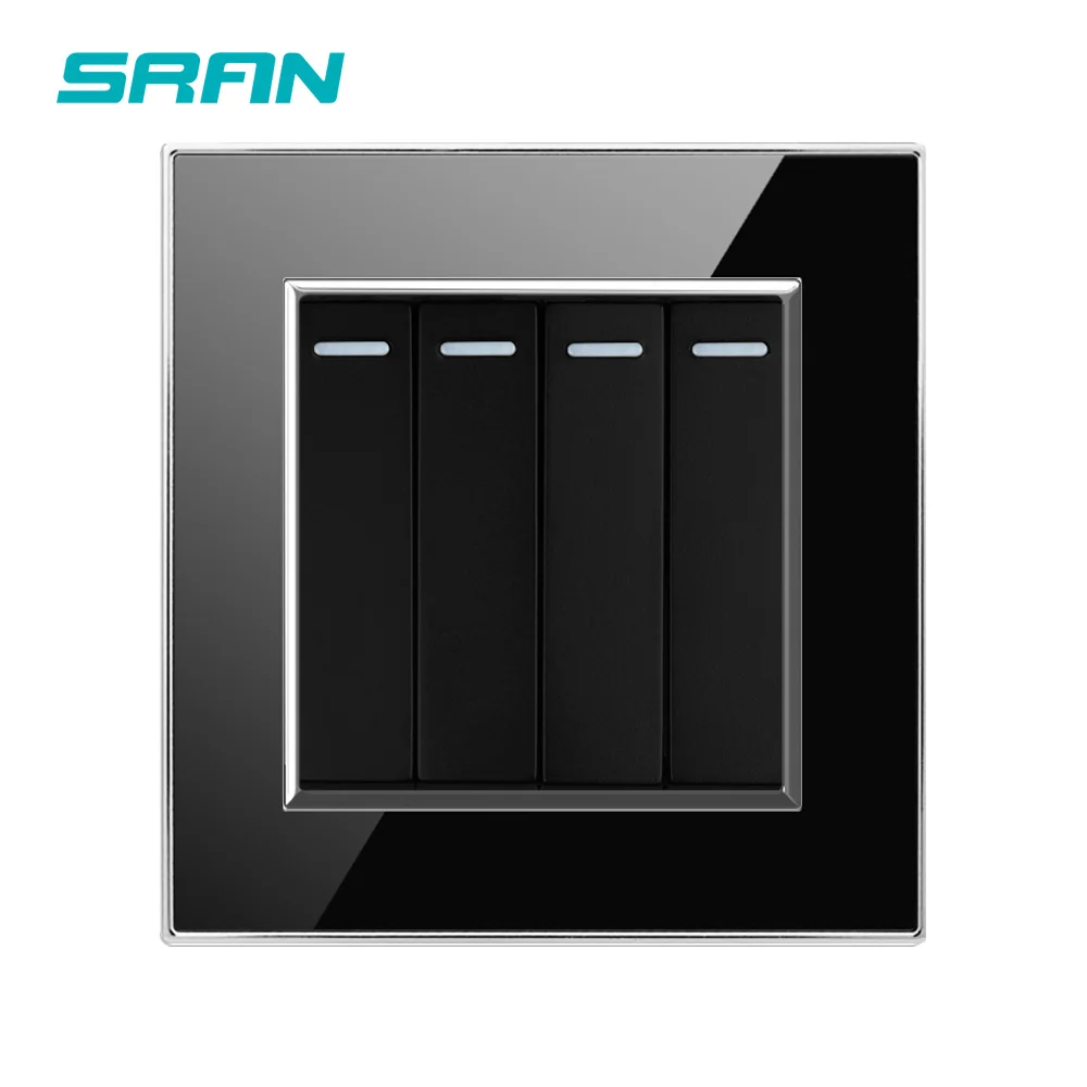 SRAN EU/UK light switches 4 gang 1/2 way crystal acrylic white/black household appliance wall power switch wholesale