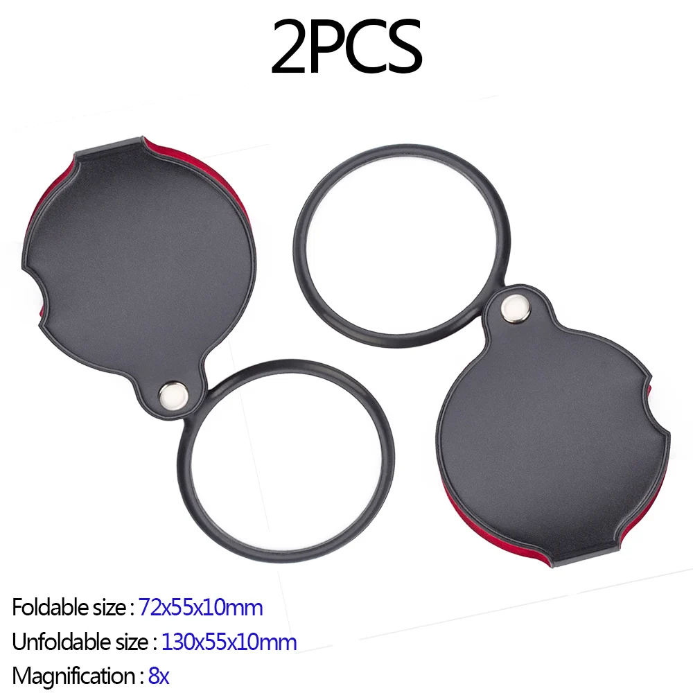 

2pcs/set 8X Pocket Jewelry Magnifier Leather 50mm Folding Travel repair Magnifier Loupe for Reading Jewelry Loupe Glasses