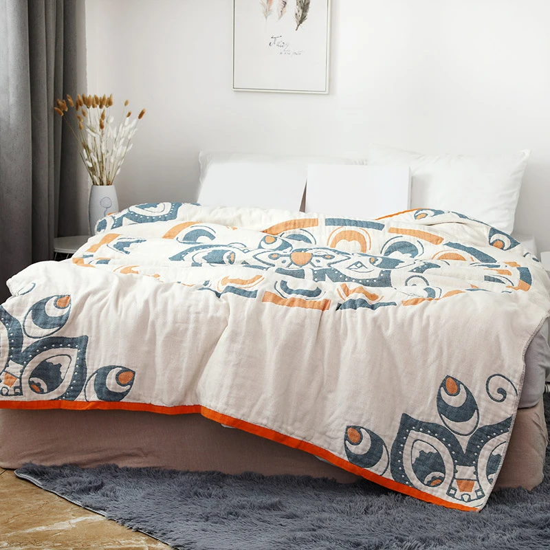 

100% Cotton Muslin Summer Blanket Bed Sofa Throw Breathable Chic Boho Style Geometric Soft Throw Fot Throw For Picnic Travel Use