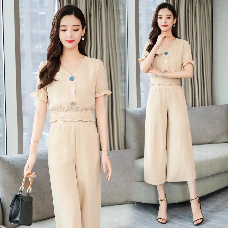 

2019 Summer Wear New Style Korean-style Elegant Goddess-Style Fashion Short-sleeved Top Two-Piece Women's Western Style by Age S