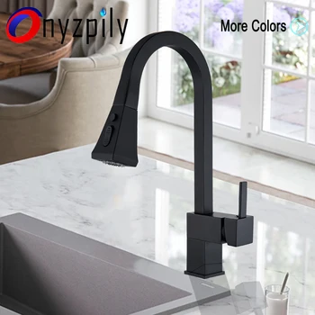 

Onyzpily Chrome/Brushed/ORB Pull out Kitchen Sink faucet 360 Rotation Deck Mounted Faucet Two Outlet Water Modes Cold Hot Mixer