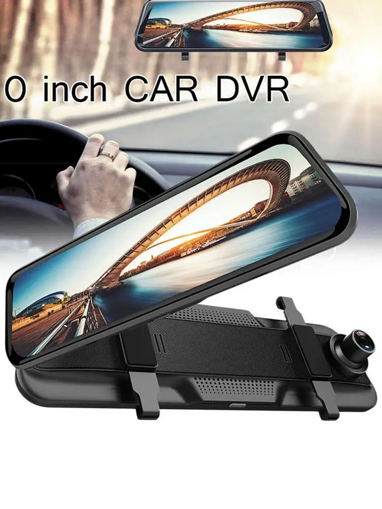 

10In Touch Screen Driving Recorder 1080p HD Night Vision Front Rear Double Recording Rear View Mirror Recorder Dash Cam USB/HDMI