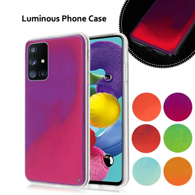 Блестящий светящийся неоновый песок чехол для Samsung Galaxy A10 A20 A30 A40 A50 A50S A30S A70 A51 A71 A81