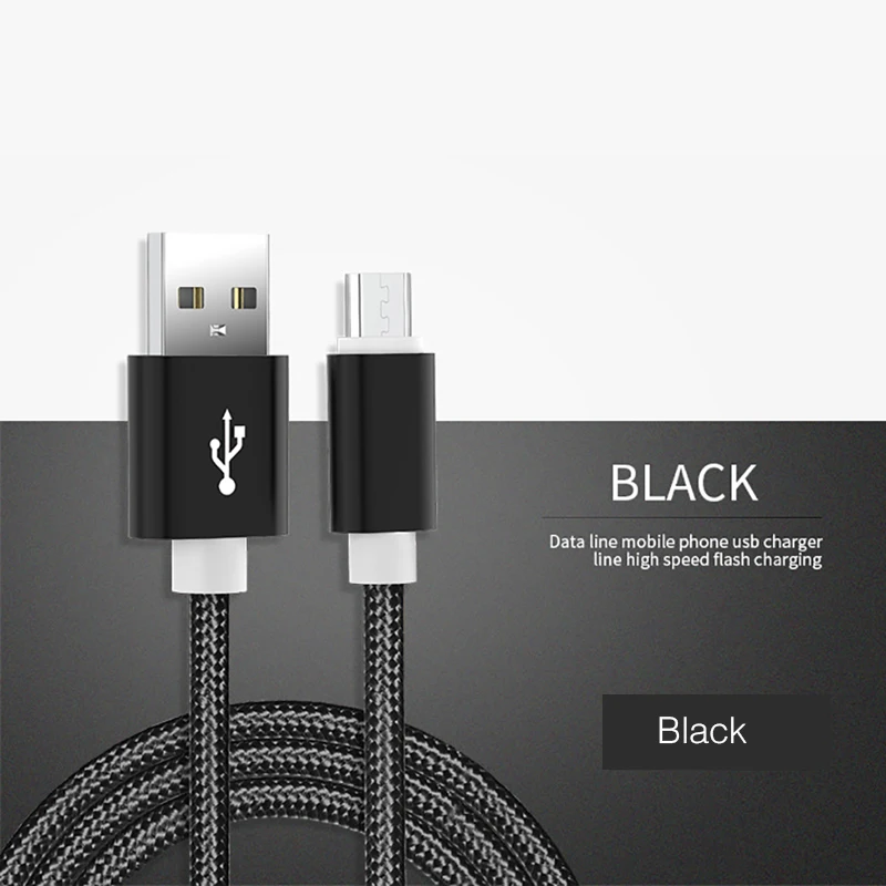 3M USB кабель с нейлоновой оплеткой 2.4A Быстрая зарядка USB микро кабель для samsung Note 6 huawei P9 Xiaomi Android зарядное устройство зарядный провод - Цвет: Black