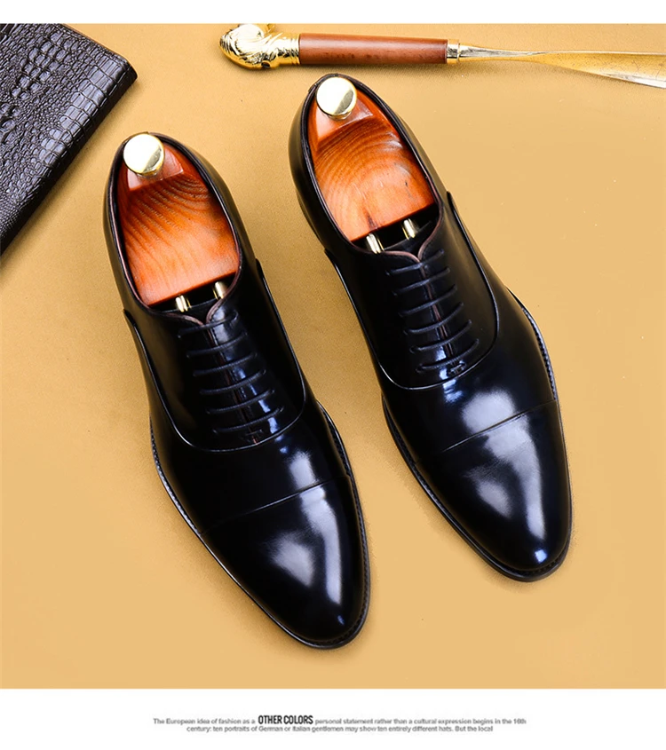 Genuine Leather Luxury Handmade Men Dress Shoes Business Oxford Shoes Large Sizes Slip On Formal Black Hot New Fashion
