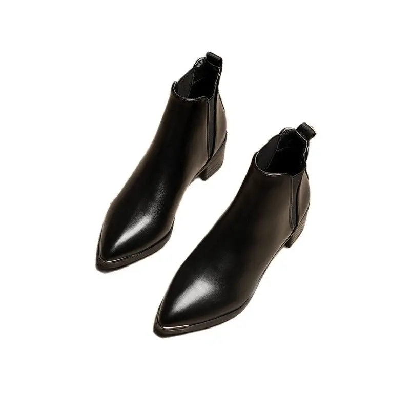2021 Autumn and Winter New Thick Heel Short Boots Women's British Style Korean Pointed Martin Boots and Bare Boots Pointed Shoes