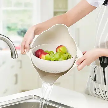 

Double Layered Hollow Draining Basket Ktichen Vegetable Cleaning Dish Flip Strainer Basket Fruit Creative Rice Fruit Home T6W6