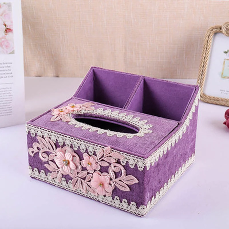 Purple Middle Новое поступление, коробка для салфеток, Домашняя мода, цветочное украшение, кружево, 4 цвета, держатель для салфеток, овальная форма, разные коробки для салфеток - Цвет: Purple Middle