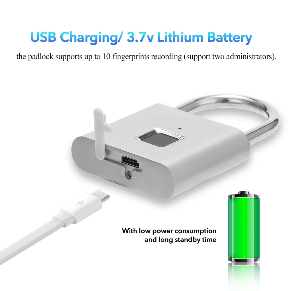 Смарт замок отпечатков пальцев USB Перезаряжаемый для быстрая разблокировка