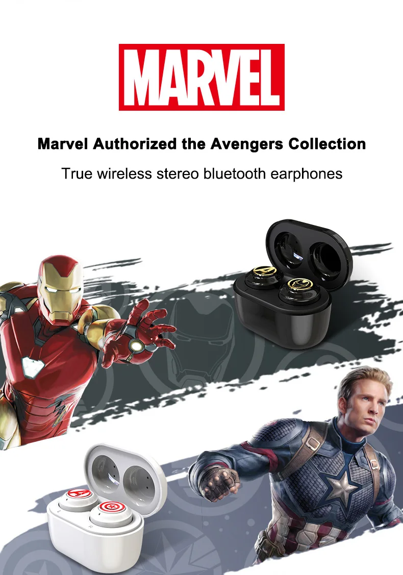 Marvel Certified Captain America TWS Wireless Stereo Earphones Bluetooth V5.0 Earbuds Support for Linking Two Mobile Phones